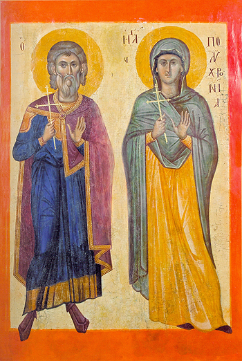 Свв. Геронтий и Полихрония. Двустороняя икона XIII в. Из церкви св. Георгия в Несебре